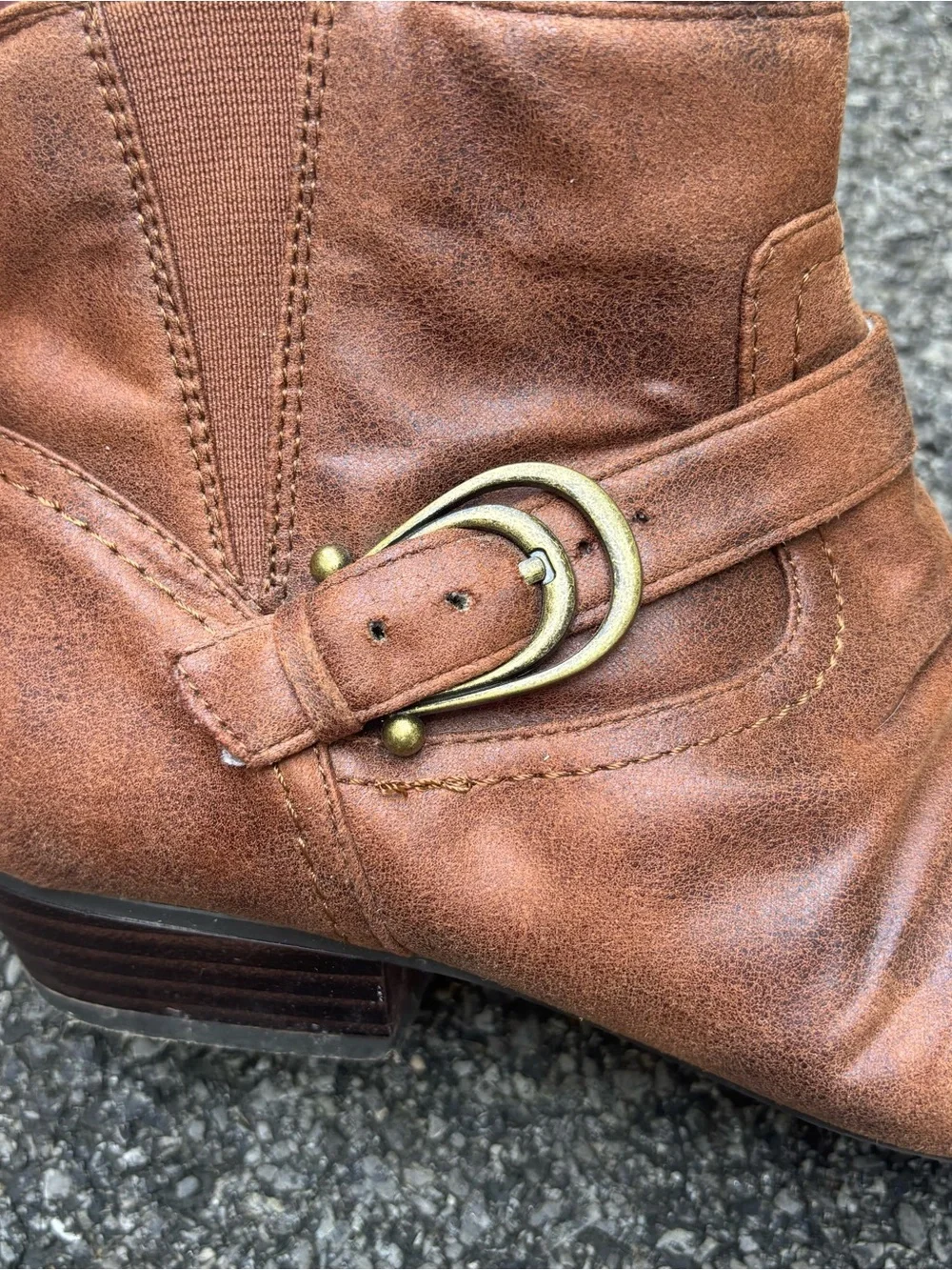 Kim Rogers Tarly Brown Ruched Ankle Boots Size 9M Double Buckle Booties